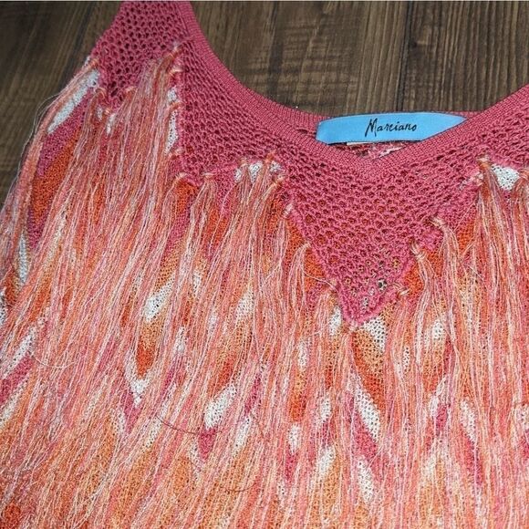 MARCIANO Women's Orange, Pink, White Fringe Tank w/ Adjustable Straps. Small. - Picture 4 of 6